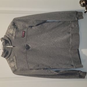 Vineyard Vine Womans Size XS Grey 1/4 Zip Fleece with Snow Flakes Shep Shirt